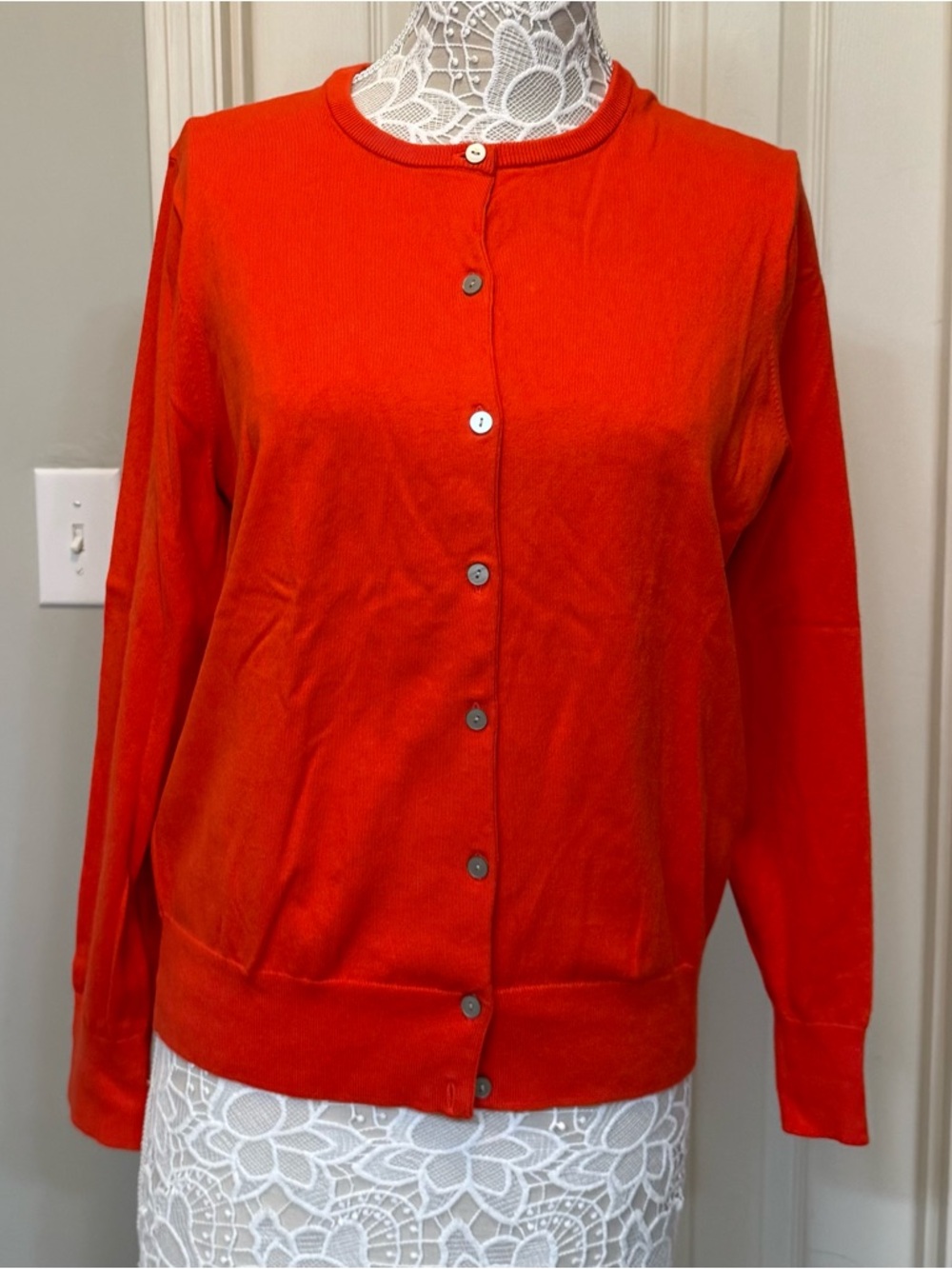 Lands' End Vibrant Orange Knit Cardigan